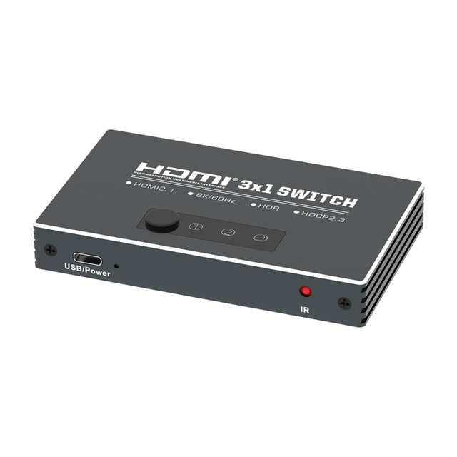 8K@60Hz HDMI Compatible 2.1 Switch 4K 120Hz 3 In 1 Out HD HDR HDMI Compatible Switch Remote 3 Port Switcher Splitter Adapter