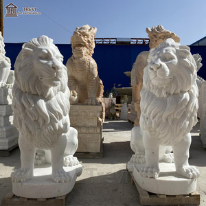 Cổ Điển Điêu Khắc Kích Thước Cuộc Sống Đá Cẩm Thạch Trắng Ngồi Sư Tử Đá Tượng Cho Hiên Trước - Product Image 2