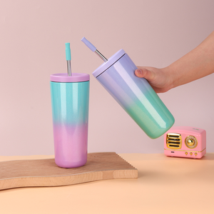 नए फैशन इंद्रधनुष पेंट डबल दीवार स्टेनलेस स्टील कप कॉफी 700 मिलीलीटर टंबलर यात्रा मग ढक्कन पानी की बोतलों के साथ - Product Image 2