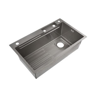 Lavello da Cucina Moderno Nero in Acciaio Inox 304 Fatto a Mano, a Tre Fori, Multifunzione, Vasca Singola, da Incasso, Facile da Pulire, Finitura Spazzolata - Product Image 3