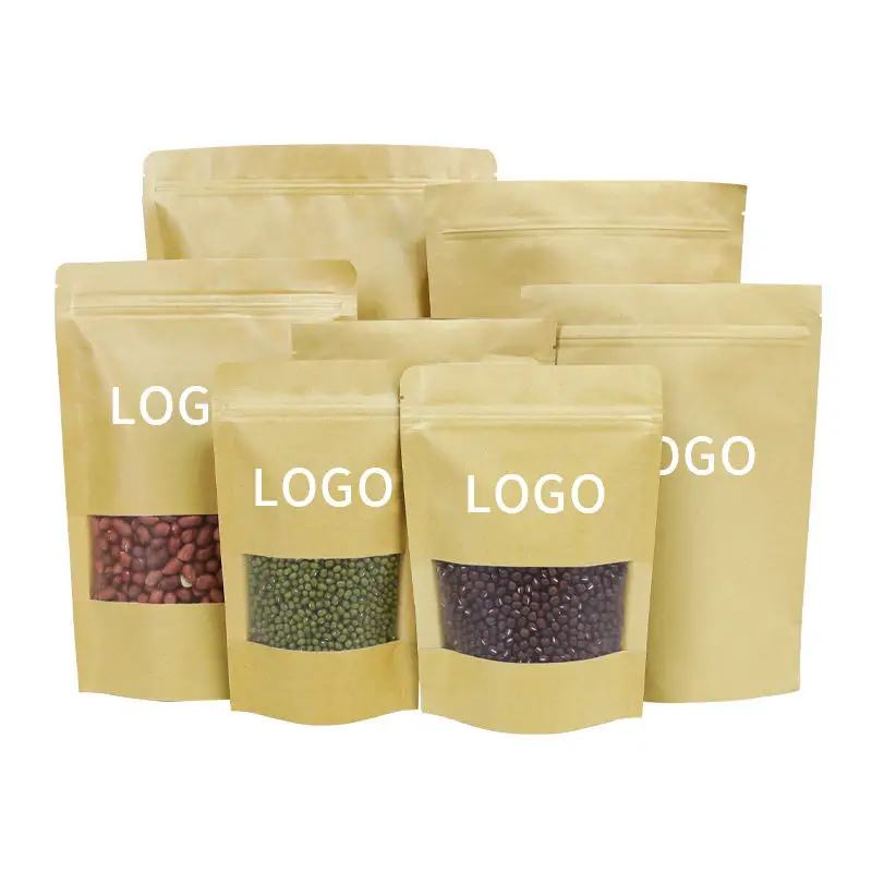 Factory Biodegradable Food Packaging Bag Bolsas Papel Kraft Package Stand Up Pouch Zip Lock With Window