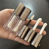 Tube de brillant à lèvres carré ISMAN 8 ml avec logo personnalisé, capuchon rond gris bronze, emballage vide pour brillant à lèvres, grand applicateur, bouteille cosmétique à marque privée