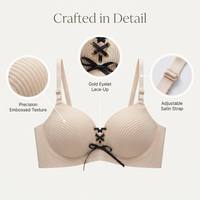 Nouveau Soutien-gorge Push-up 2026 à Texture Gaufrée, Orné de Œillets Dorés, à Lacets, Sans Armature, Bretelles en Satin Réglables, Bonnet 3/4, pour Usage Quotidien