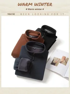 New Autumn Winter Washed Zipper Stand Collar Thickened <strong>Fleece</strong> Warm Casual <strong>Shirt</strong> for <strong>Men</strong> Middle-aged - Product Image 4