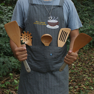 Beechwood Wooden Utensil Set 5 Pieces Silver Handle Spatula Ladle Spoon Non Stick Frying Kitchen Tools - Product Image 2