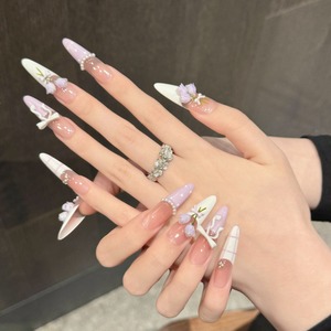 Diseño #2866 Pintura a mano <span class=keywords><strong>de</strong></span> lujo 3D Flor <span class=keywords><strong>Tulipanes</strong></span> Nail Art High End French Bowknot Cubierta completa Prensa en las <span class=keywords><strong>uñas</strong></span> Hecho a mano para niñas - Product Image 4