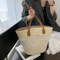 Sac à main en paille léger pour les voyages de vacances, fabriqué sur mesure, grande capacité, bandoulière, sac fourre-tout tissé à la main pour femmes, marque de maquillage