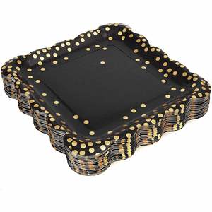 Modern <b>Square</b> Confetti Paper <b>Plate</b> <b>Set</b> with Scalloped Edge Hot Selling Black Tableware for Thanksgiving Ramadan Eid celebrations - Product Image 3