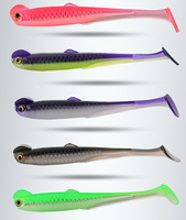 Lot de 15 leurres souples de pêche de 6 cm, 1,3 g, queue en T, appât en plastique souple, ver artificiel bicolore, jerkbait