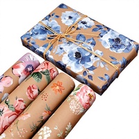 Rouleau de papier cadeau kraft transfrontalier, motifs floraux dessinés à la main, série anniversaire, grande taille pour cadeaux