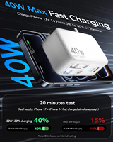 Pengisi Daya Gallium Nitrida 40W Port USB-C/USB-A Jalur Teleskopik Ganda PD Pengisian Cepat Tiga-dalam-Satu untuk /