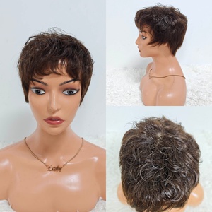 Promotion $13 Silk Pixie Short Cut <b>Wig</b> With Bang Lace Human Hair Natural Black Curly Fashion Style Wholesale - Product Image 6