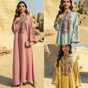 Abito Musulmano da Donna 458, Veste a Maniche Lunghe con Ricami, Stile Medio Orientale Dubai <span class=keywords><strong>Aya</strong></span>, Vestito Islamico Jal Iya per Donne - Product Image 2