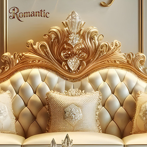 Divano a Tre Posti di Lusso Europeo con Decorazioni in Diamanti, Vendita Calda, Legno Massello di Alta Qualità, Elegante Imbottito per <span class=keywords><strong>Soggiorno</strong></span> - Product Image 2