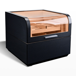 Humidor de Luxo em Fibra de Carbono de Três Camadas com Tampa de Vidro e Madeira de Cedro, Capacidade para Cerca de 220 Charutos, Caixa Expositora para Atacado