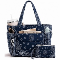 Sac fourre-tout matelassé personnalisé à imprimé cachemire, grande capacité, sac à bandoulière pour femme avec pochette assortie, OEM ODM