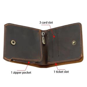 AndoBag Carteras Cortas para Hombre, de Cuero Crazy Horse, Tarjetero Delgado, Piel Genuina de Vacuno, Monedero Sencillo Vintage con Cremallera 1583 - Product Image 4