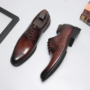 New Men's Formal Genuine Leather Square <b>Toe</b> Shoes Hollowed-Out Trendy Korean-Style Business Casual Lace-Up Anti-Slip Autumn - Product Image 1