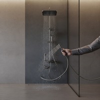 Système de douche de luxe contemporain à 4 fonctions avec douchette à jet supérieur et barre coulissante pour baignoire