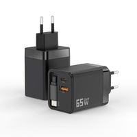 Chargeur mural rétractable GaN 65W avec ports USB Type-C, adaptateur de charge rapide PD+QC3.0 pour iPhone 16, ordinateur portable, téléphones mobiles, écouteurs