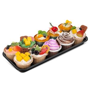 <span class=keywords><strong>Plateau</strong></span> de service de nourriture de gâteau de <span class=keywords><strong>fromage</strong></span> de collation de dessert en plastique réutilisable noir de rectangle pour la fête de mariage - Product Image 1