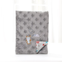 Couverture pour bébé personnalisable toute saison en 100 % polyester anti-boulochage, tricotée, avec broderie, points Minky et gaze imprimée