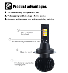 Hoge Kwaliteit 3030 Led Koplamp Lamp Voor Auto 'S 6500K 3000K <span class=keywords><strong>Dual</strong></span> <span class=keywords><strong>Color</strong></span> Led Koplampen Mistlicht H1 H3 H7 Aluminium Nieuw - Product Image 5