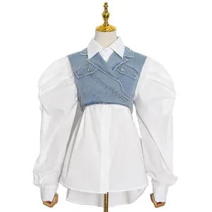 2021 New arrivals long sleeve plus size irregular denim vest tops women shirts blouses