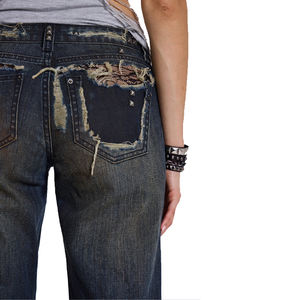 Pantalones Vaqueros de Corte Bootcut Personalizados, Estilo Rock Retro Punk, con Tachuelas Metálicas, de Cintura Baja y Desgarrados - Product Image 4