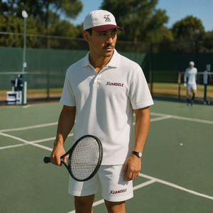 Ensemble Polo et Short Blanc en Coton Premium <span class=keywords><strong>pour</strong></span> <span class=keywords><strong>Homme</strong></span> – <span class=keywords><strong>Tenue</strong></span> Décontractée d'Été Personnalisée avec Broderie, Style Urbain Minimaliste Moderne - Product Image 4