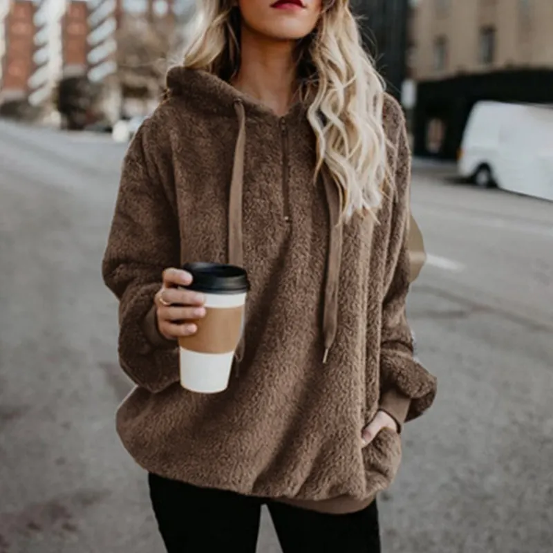 Custom Womens Oversized Sherpa Pullover Hoodie with Pockets Soft Fuzzy Fleece Sweatshirt