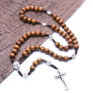 Collana di corda intrecciata croce ortodossa di gioielli religiosi uomini e donne in legno marrone cattolico - Product Image 2
