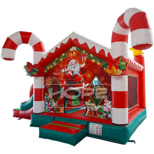 Personnalisé 18 pieds PVC Commercial Père Noël Gonflable Maison de Rebond Toboggan Combo Saisonnier <span class=keywords><strong>Vacances</strong></span> Fête <span class=keywords><strong>Location</strong></span> <span class=keywords><strong>Château</strong></span> Sautant Gonflable - Product Image 1