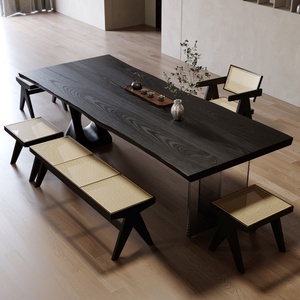 Grand ensemble de chaises de table à manger en bois massif design simple avec grande <span class=keywords><strong>planche</strong></span> simple et table à thé en acrylique pour le salon - Product Image 4