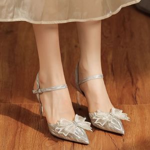 Zapatos de Novia con Punta en Pico, Correa en el Tobillo, Tacón de Aguja de 5cm-8cm, Decoración con Lazo de Satén, Tendencia de Moda - Product Image 3