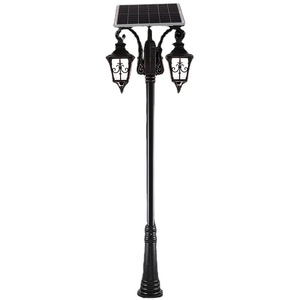 Farola Solar para Jardín con Dos Lámparas LED, Cuerpo de Hierro, Pantalla de Vidrio, Luz Blanca Cálida de 2700K, Sensor de Movimiento IP66, Garantía de 10 Años - Product Image 1