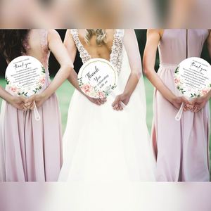 Flower Thank You <b>Hand</b> <b>Fan</b> Wedding <b>Hand</b> <b>Fans</b> for Guests Bulk Decorative Plastic Handheld Wedding Favor <b>Fans</b> with Handle Thank You - Product Image 4