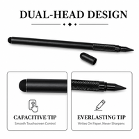 Stylet pour tablette 145 mm, design métallique fin de 9 mm, double embout rond tactile et pointe de crayon graphite, capuchon détachable à vis