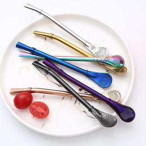 Accesorios para Bebidas de Bar, Cuchara-Pajita Reutilizable de Acero Inoxidable 304 para Té y Jugos, Ecológica, con Certificación CE, Venta Caliente 2024 - Product Image 2