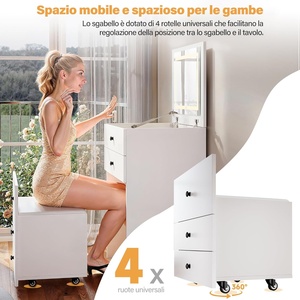 Specchio Pieghevole Bianco 2-in-1 con Luci per Toilette, Cassetti per Camera da Letto, Mobile da Bagno, Design con Sgabello 60x83x45cm - Product Image 6