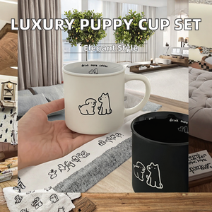 Ensemble de tasses à petit-déjeuner de style coréen haut de gamme, design chiot givré, tasses à café en céramique classiques noires et blanches pour les fêtes - Product Image 2