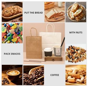 <b>Biodegradable</b> Grease-proof Kraft <b>Paper</b> Bags Food Grade Flat Bottom Takeout Bag for Bread Sandwich Cafe Packaging - Product Image 3