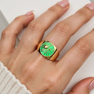 Bague Classique <span class=keywords><strong>Chic</strong></span> Style Old Money <span class=keywords><strong>Planète</strong></span>/Lune Étoile, Émail Lisse Anti-Décoloration, Discrète, pour Week-end, Brunch, Rendez-vous, Plate, Plaqué Or 18K - Product Image 5