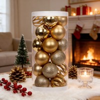 Ensemble de boules de Noël dorées SHUANGYUAN, décorations brillantes et creuses à suspendre, design de Noël, ornement de sapin scintillant, boule incassable en paquet