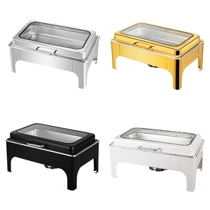 Rectangular Stainless Steel <strong>Chafing</strong> <strong>Dish</strong> Buffet Set Silver Chaffing <strong>Dishes</strong> with Glass Lid