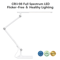 Lampe de bureau contemporaine à LED avec base, commande tactile, double réglage de la luminosité/couleur, pliable en métal, alimentation CA, pour bureau, étude, chambre à coucher
