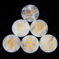 Sous-verre rond en pierre naturelle de 55 mm, base énergétique polie avec motifs étoile, lune, ornements en quartz rose, Feng Shui