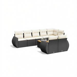 Ensemble de canapés de jardin noirs en rotin PE, mobilier d'extérieur, coussins imperméables, design contemporain - Product Image 1