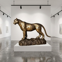 Sculpture de léopard en bronze massif sur mesure - Art animalier classique personnalisé, sur commande, sculpture en bronze