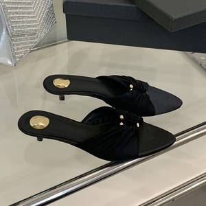 Sandales à talons pour femmes 2025, bout ouvert pointu, talon chaton, en satin, confortables, chaussures habillées, mules à talons - Product Image 3